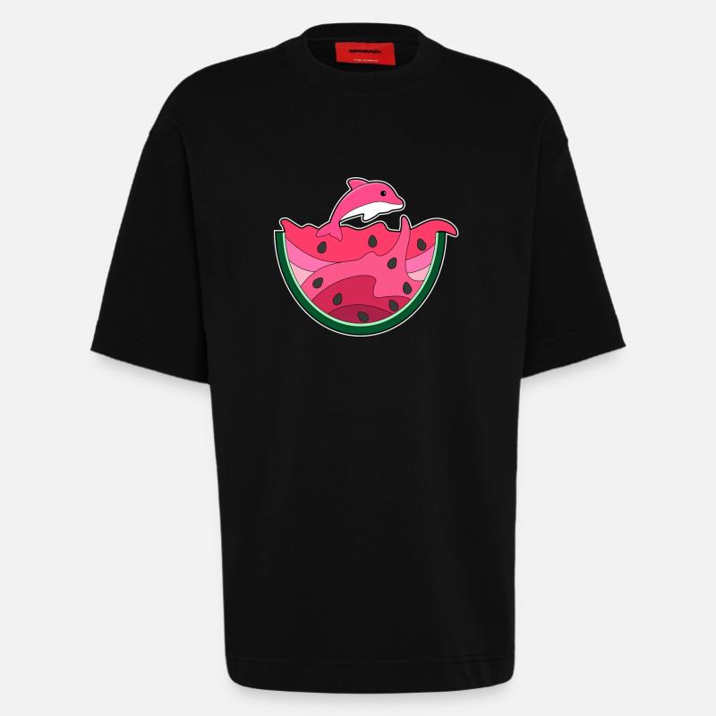 Pastèque dauphin-eau - T-shirt bio épais oversize fabriqué en UE - SOLID BLACK