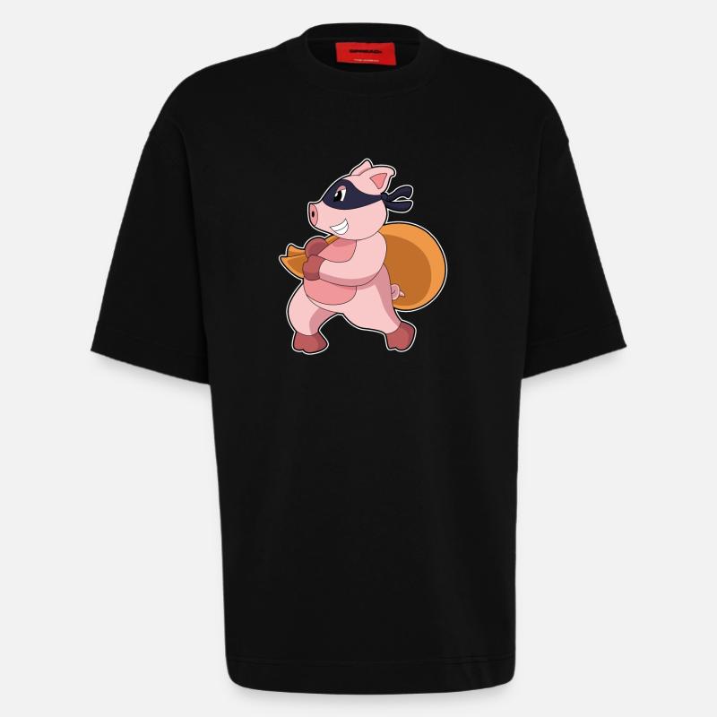 Cochon comme joggeur - T-shirt bio épais oversize fabriqué en UE - SOLID BLACK