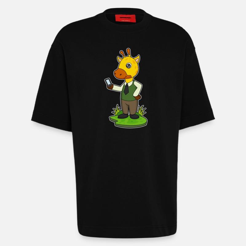 Giraffe mit Handy - Heavyweight T-Shirt - made by SPREAD  - SOLID BLACK