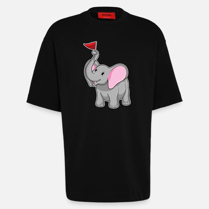 Éléphant avec drapeau - T-shirt bio épais oversize fabriqué en UE - SOLID BLACK