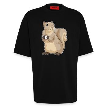 Eichhörnchen Kaffee Tasse - Heavyweight T-Shirt - made by SPREAD  - SOLID BLACK - Vorne - Fiona (171cm)