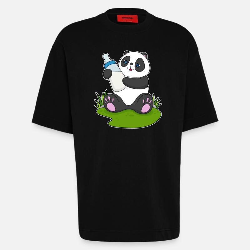 Bouteille de lait Panda - T-shirt bio épais oversize fabriqué en UE - SOLID BLACK