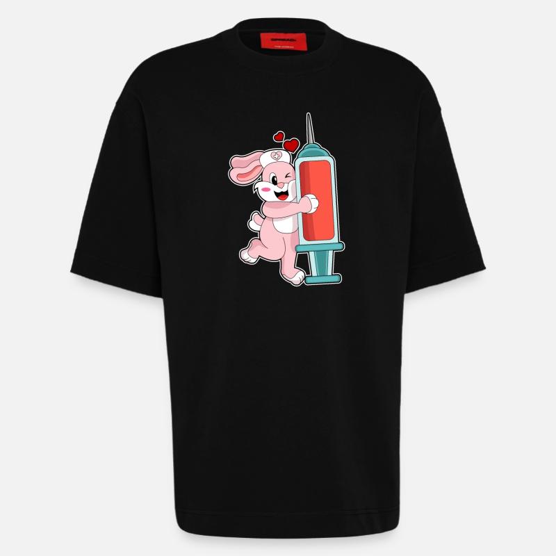 Seringue d’infirmière lapin - T-shirt bio épais oversize fabriqué en UE - SOLID BLACK