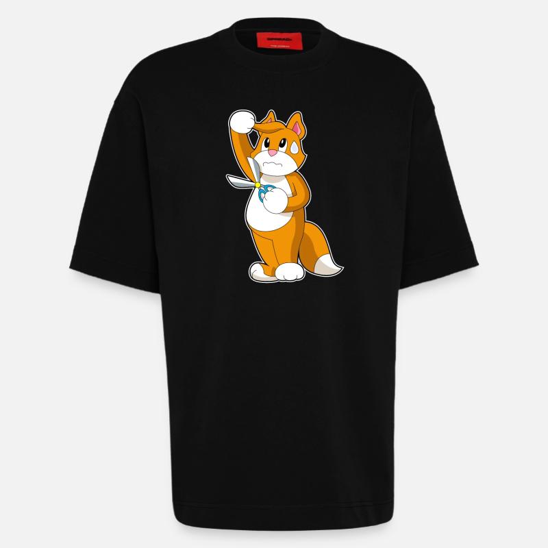 Cat Coiffeur Ciseaux - T-shirt bio épais oversize fabriqué en UE - SOLID BLACK