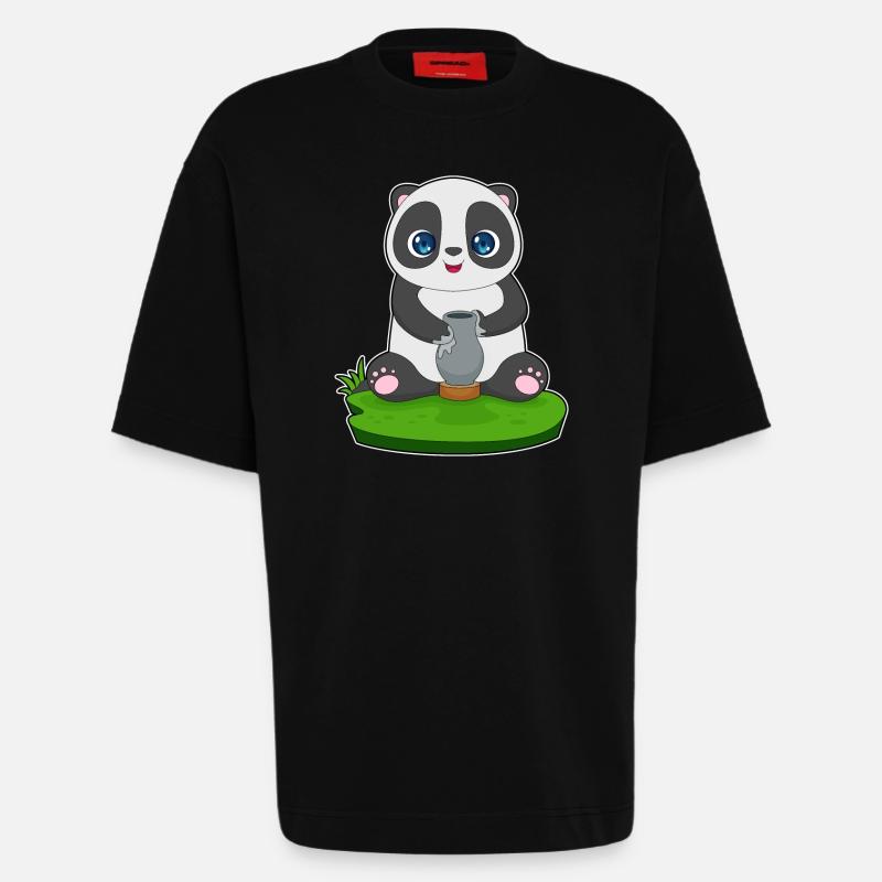Panda Craftsman Jug - T-shirt bio épais oversize fabriqué en UE - SOLID BLACK