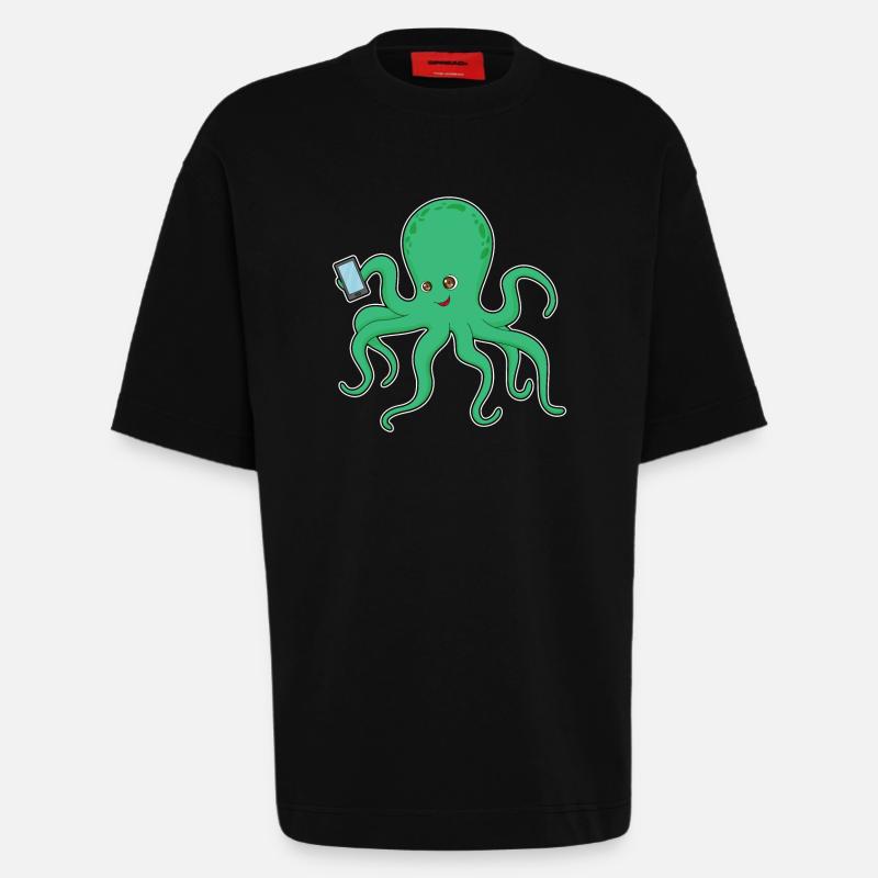Octopus Mobile - T-shirt bio épais oversize fabriqué en UE - SOLID BLACK
