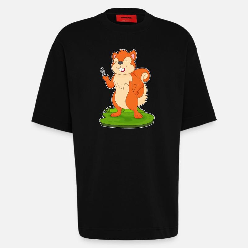 Écureuil Coiffeur Ciseaux - T-shirt bio épais oversize fabriqué en UE - SOLID BLACK