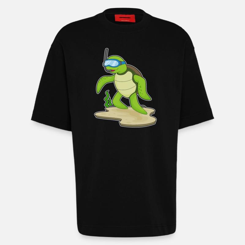 Turtle Diver Snorkel - T-shirt bio épais oversize fabriqué en UE - SOLID BLACK