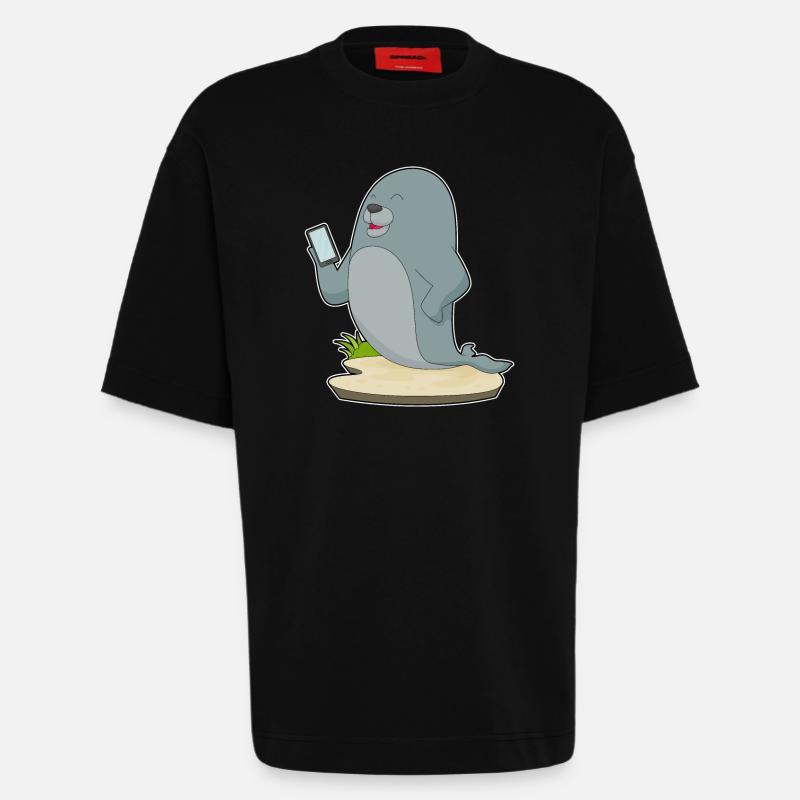 Seal Mobile - T-shirt bio épais oversize fabriqué en UE - SOLID BLACK
