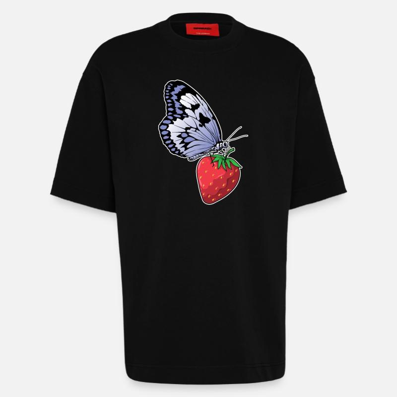 Fraise papillon - T-shirt bio épais oversize fabriqué en UE - SOLID BLACK