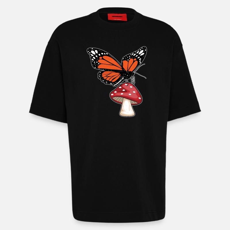 Champignon papillon - T-shirt bio épais oversize fabriqué en UE - SOLID BLACK