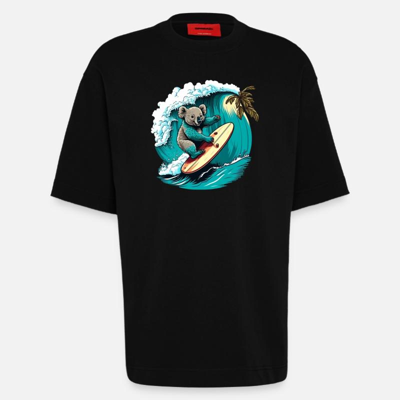 Koala s’amuse à surfer - T-shirt bio épais oversize fabriqué en UE - SOLID BLACK