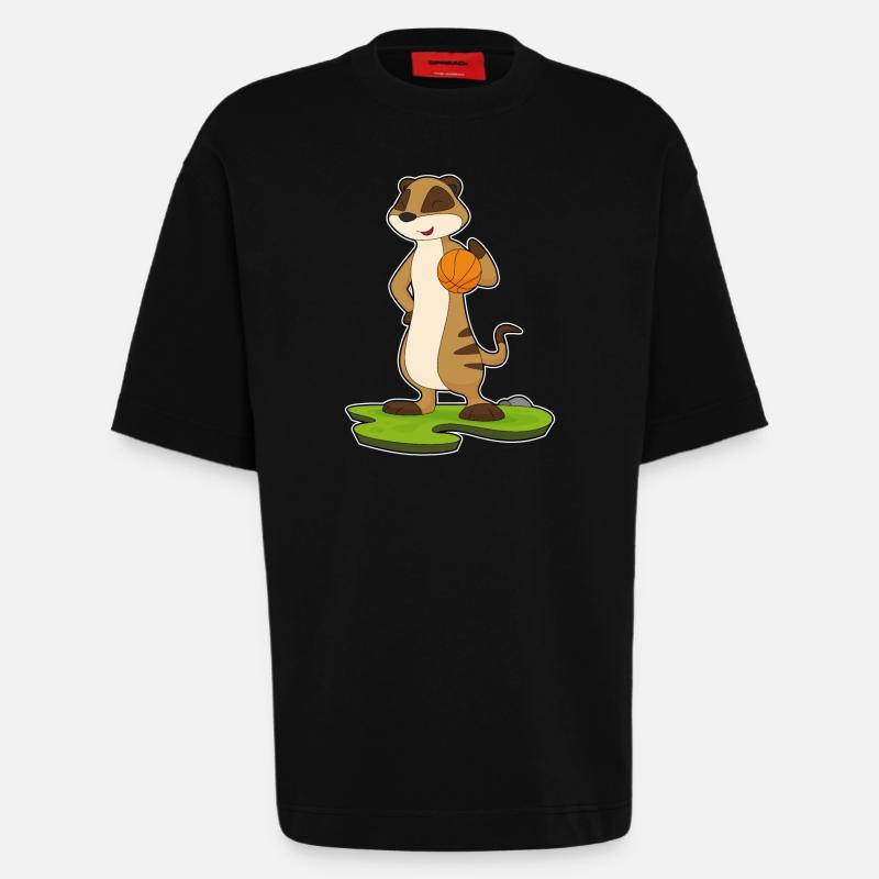 Suricate Basketteur Basketteur Basket-ball - T-shirt bio épais oversize fabriqué en UE - SOLID BLACK