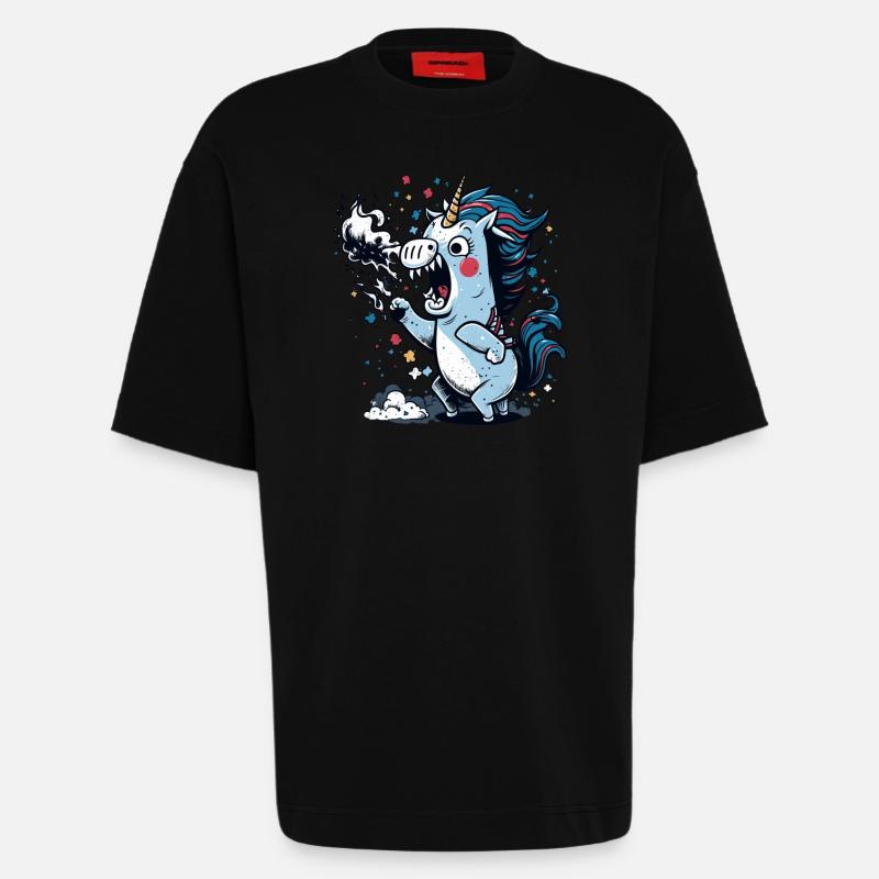 Wütendes Einhorn speiht Feuer - Heavyweight T-Shirt - made by SPREAD - SOLID BLACK