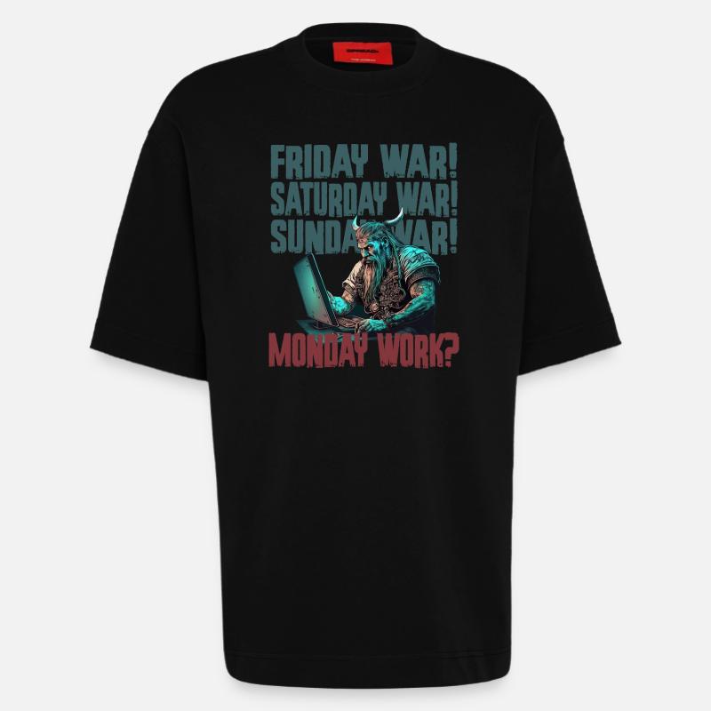 Travail du lundi Programmation Vikings - T-shirt bio épais oversize fabriqué en UE - SOLID BLACK