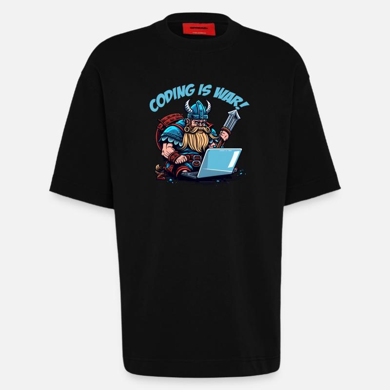 "Coding is war" Vikings - Heavyweight T-Shirt - made by SPREAD  - SOLID BLACK