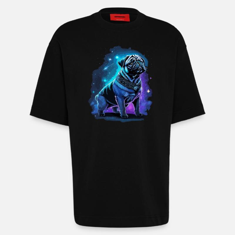 Neon Mops Hund Mitternachtszauber - Heavyweight T-Shirt - made by SPREAD  - SOLID BLACK