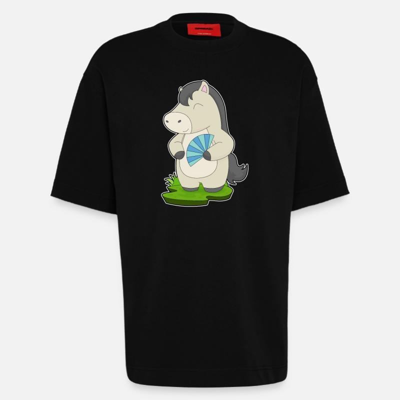 Éventail de main de cheval - T-shirt bio épais oversize fabriqué en UE - SOLID BLACK