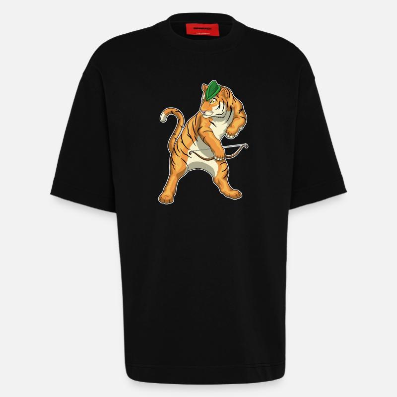 Tiger Bogenschütze Bogen - Heavyweight T-Shirt - made by SPREAD - SOLID BLACK