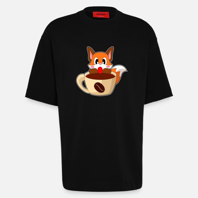 Fuchs Kaffee Tasse - Heavyweight T-Shirt - made by SPREAD  - SOLID BLACK