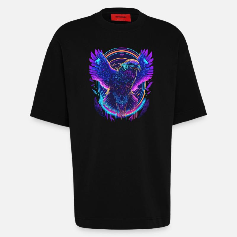 Aigle volant Synthwave - T-shirt bio épais oversize fabriqué en UE - SOLID BLACK