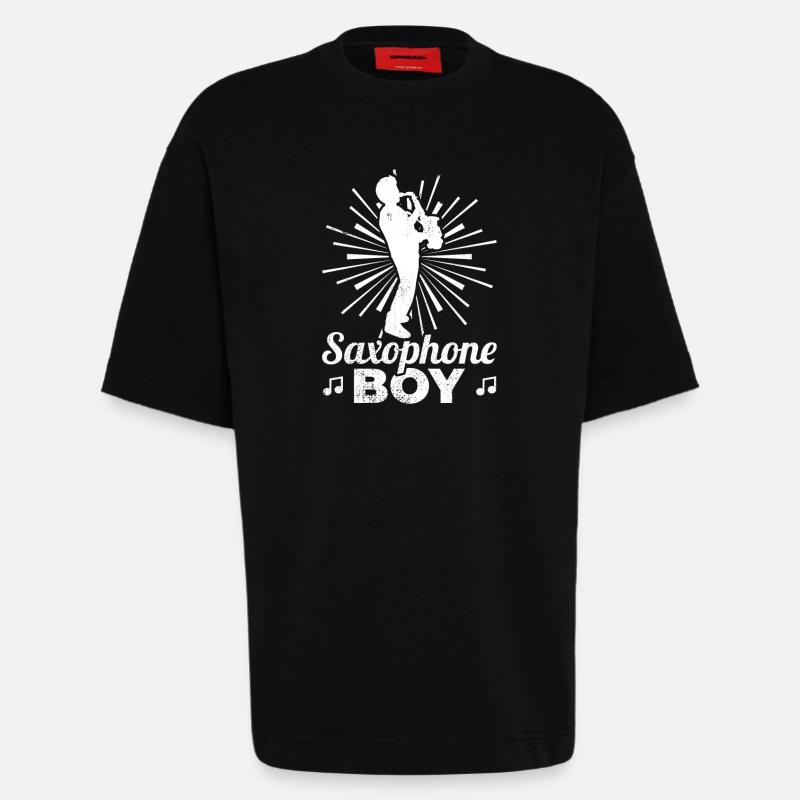 Saxophon Junge - Heavyweight T-Shirt - made by SPREAD  - SOLID BLACK