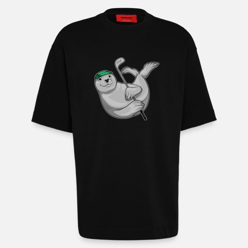 Seehund Golf Golfschläger - Heavyweight T-Shirt - made by SPREAD  - SOLID BLACK