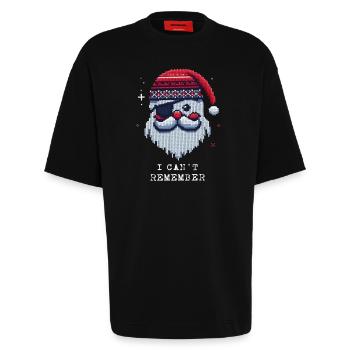 Santa Claus with Eye Patch Knitting Pattern - Heavyweight T-Shirt - made by SPREAD  - SOLID BLACK - Front - Fiona (171cm)