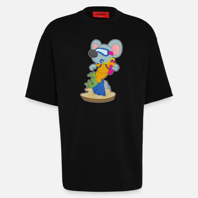 Souris Plongeur Bouteille d’oxygène Plongée - T-shirt bio épais oversize fabriqué en UE - SOLID BLACK