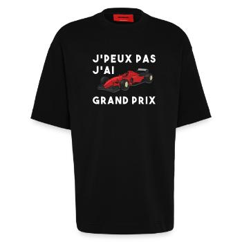 Je peux pas j ai grand prix - T-shirt bio épais oversize fabriqué en UE - SOLID BLACK - Devant - Fiona (171cm)