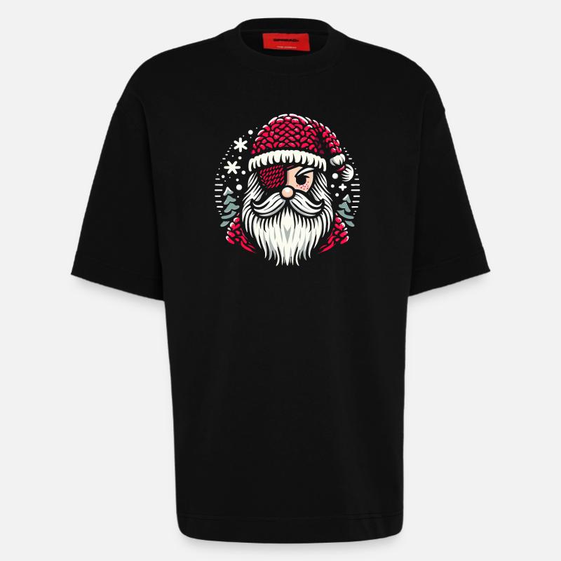 Weihnachtsmann Strickmuster mit Augenklappe - Heavyweight T-Shirt - made by SPREAD  - SOLID BLACK