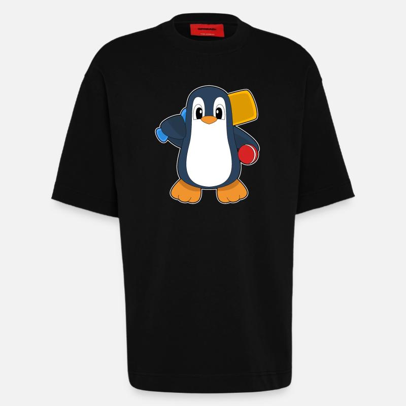 Penguin Cricket Cricket Batte - T-shirt bio épais oversize fabriqué en UE - SOLID BLACK