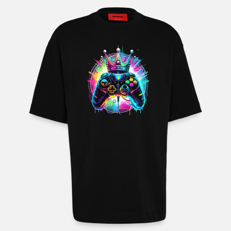 Gaming Controller mit Krone - Heavyweight T-Shirt - made by SPREAD  - SOLID BLACK