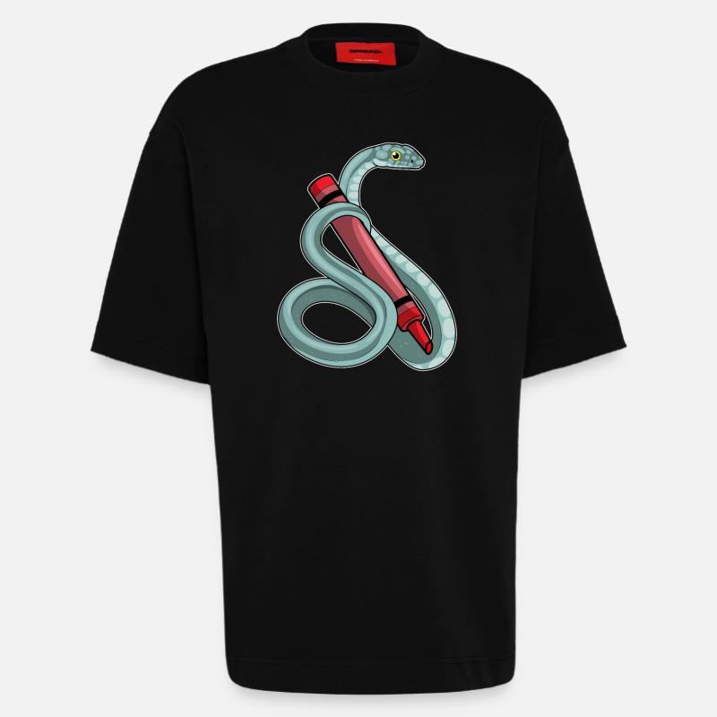 École de crayon Snake Student - T-shirt bio épais oversize fabriqué en UE - SOLID BLACK