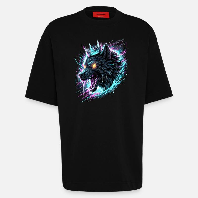 Royal Wolf Synthwave - T-shirt bio épais oversize fabriqué en UE - SOLID BLACK