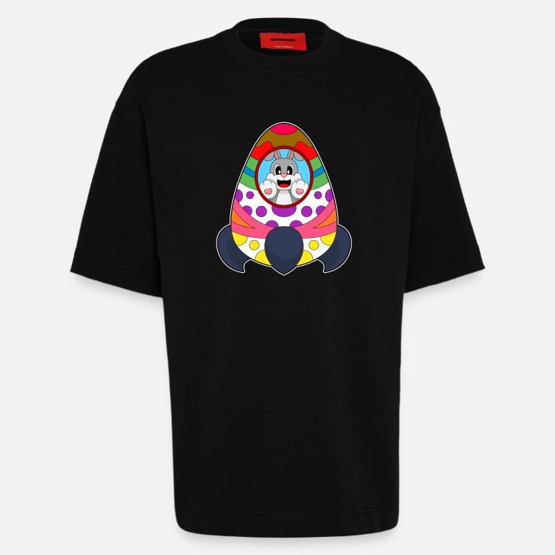 Rabbit Easter Rocket - T-shirt bio épais oversize fabriqué en UE - SOLID BLACK