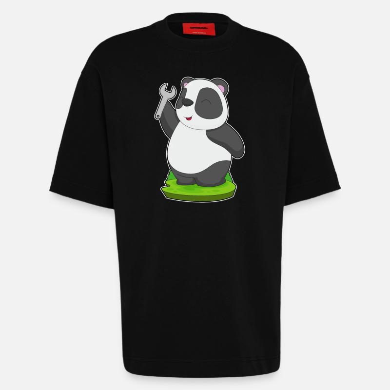 Clé artisanale Panda - T-shirt bio épais oversize fabriqué en UE - SOLID BLACK