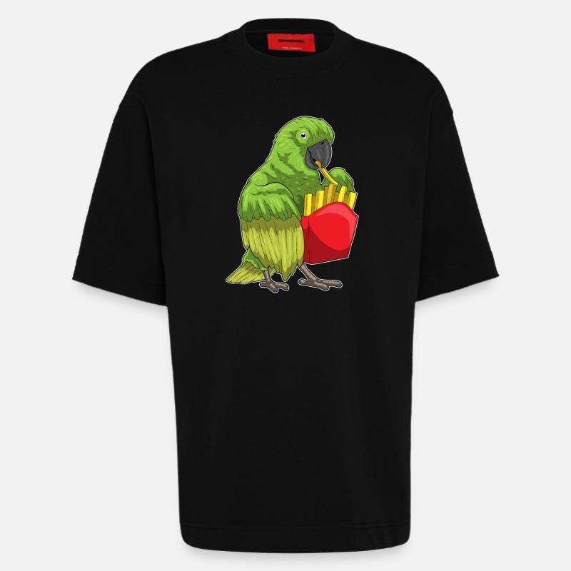 Frites perroquet - T-shirt bio épais oversize fabriqué en UE - SOLID BLACK