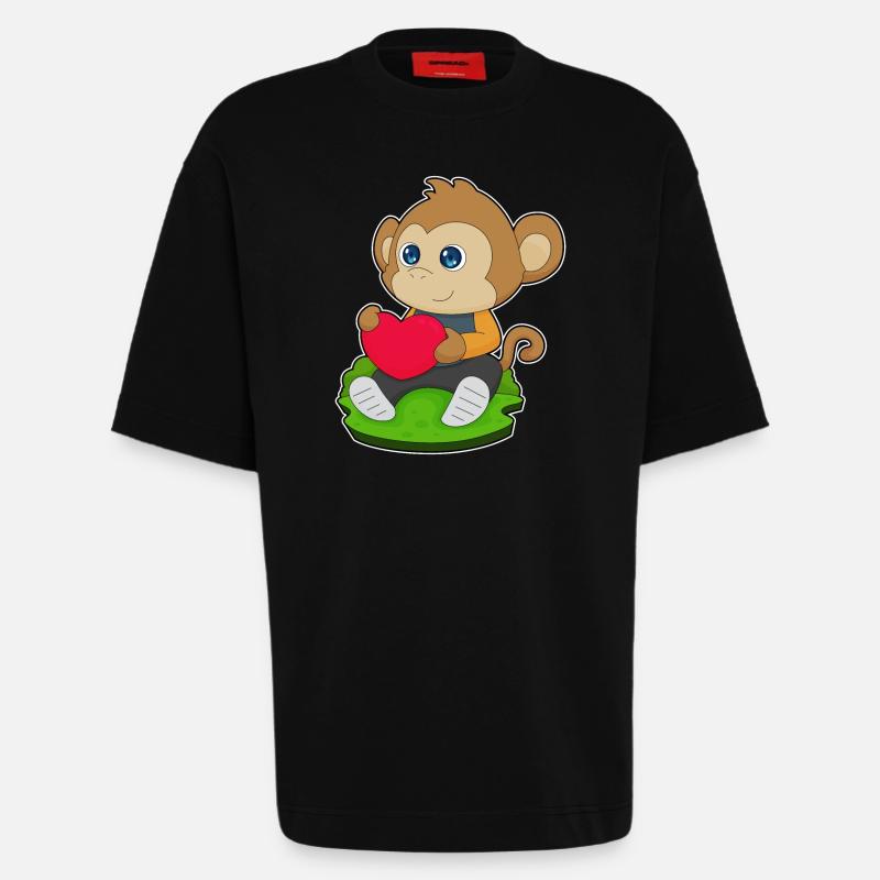 Affe Herz Luftballon - Heavyweight T-Shirt - made by SPREAD  - SOLID BLACK