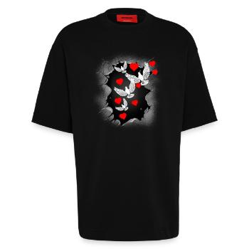 Friedenstaube Frieden Herz Weltfrieden Peace - Heavyweight T-Shirt - made by SPREAD  - SOLID BLACK - Vorne - Fiona (171cm)