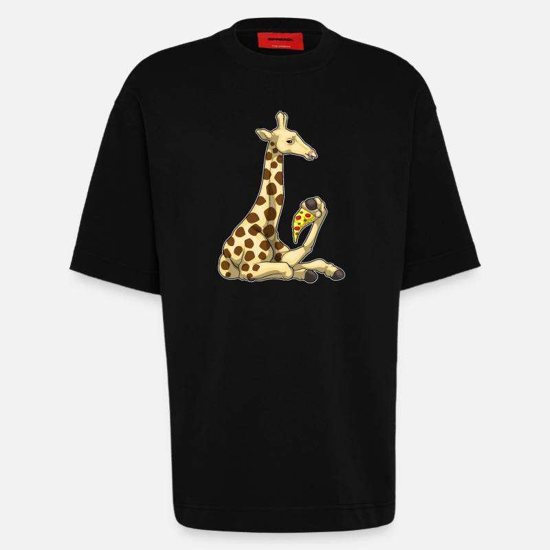 Giraffe Pizza - Heavyweight T-Shirt - made by SPREAD  - SOLID BLACK
