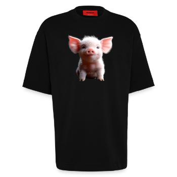 Cochon domestique Cochon Cochon Porcelet Cochon - T-shirt bio épais oversize fabriqué en UE - SOLID BLACK - Devant - Fiona (171cm)