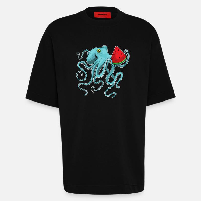 Poulpe Pastèque - T-shirt bio épais oversize fabriqué en UE - SOLID BLACK