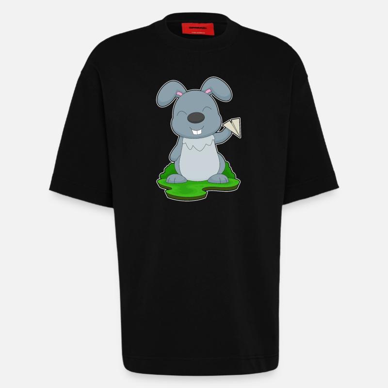 Hase Papierflugzeug - Heavyweight T-Shirt - made by SPREAD  - SOLID BLACK