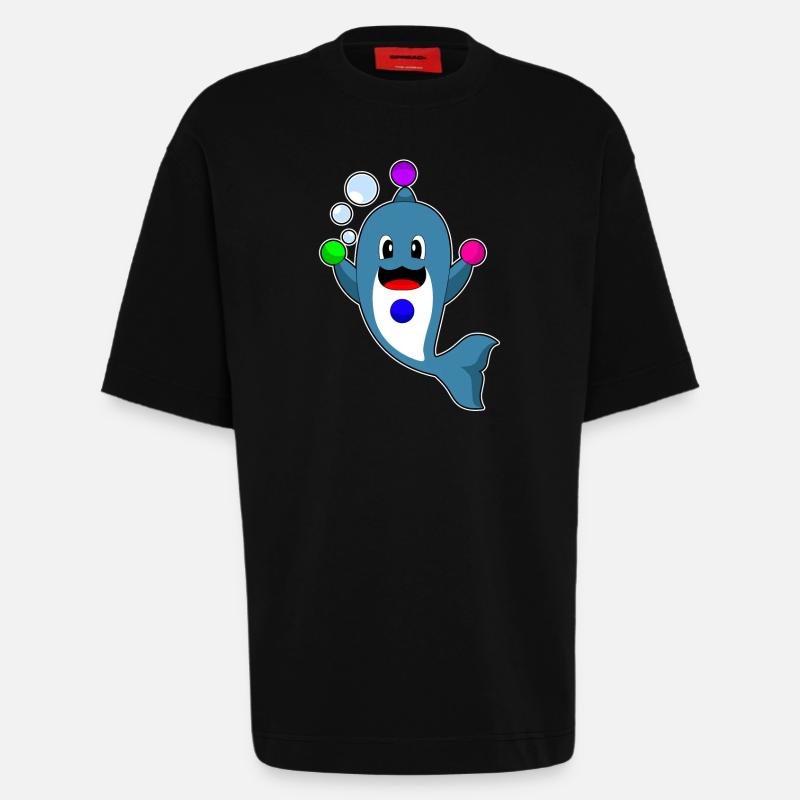 Dolphin juggler juggling - Heavyweight T-Shirt - made by SPREAD  - SOLID BLACK