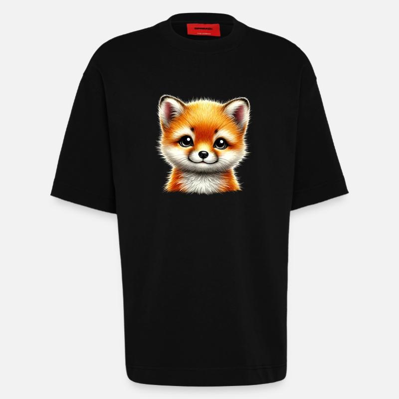 Fox Cute Fox Cub Design - Heavyweight T-Shirt - made by SPREAD  - SOLID BLACK