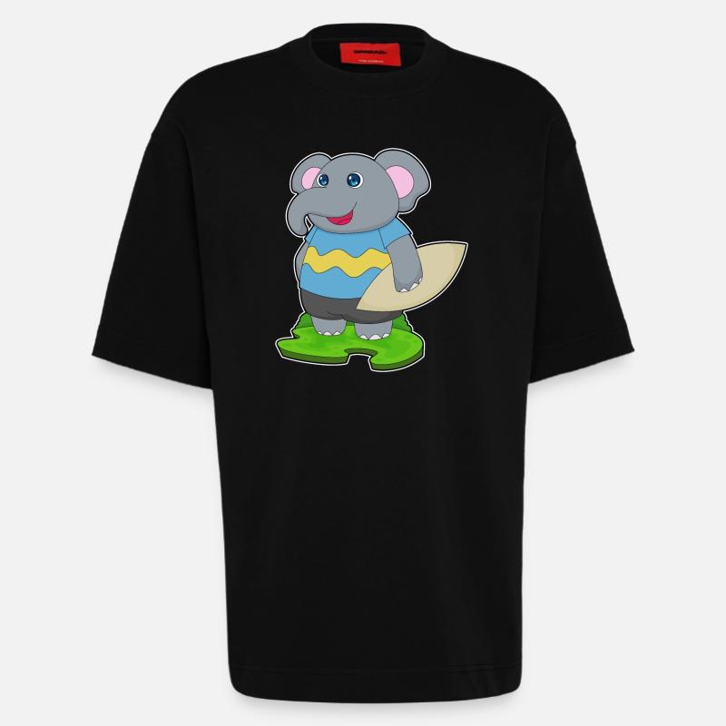 Elefant Surfer Surfbrett - Heavyweight T-Shirt - made by SPREAD  - SOLID BLACK