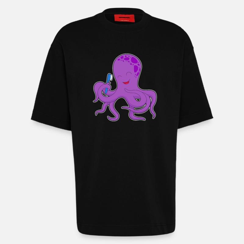 Octopus Brosse à dents - T-shirt bio épais oversize fabriqué en UE - SOLID BLACK