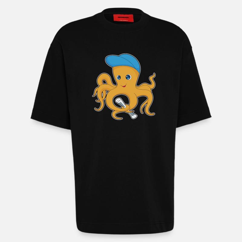Journal Octopus - T-shirt bio épais oversize fabriqué en UE - SOLID BLACK