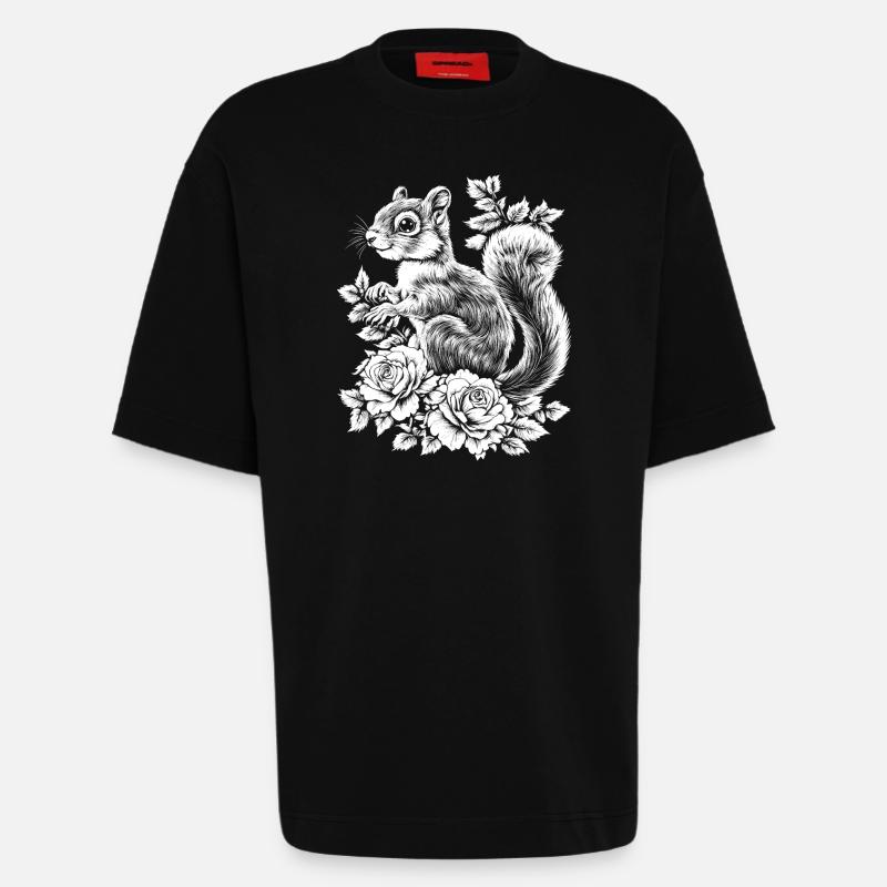 Hörnchen Rose Blumen Ästhetik Eichhörnchen - Heavyweight T-Shirt - made by SPREAD  - SOLID BLACK